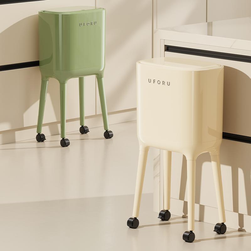 Bending-free High Leg Trash Can, Press Open Lid Design-largecapacity Oval Kitchen/living Roomtrash Can, Durable Plastic Material