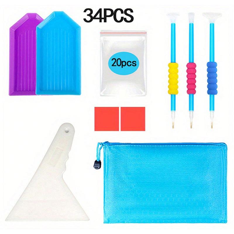 

Набор принадлежностей для алмазной живописи своими руками, синий многокомпонентный набор инструментов для алмазной живописи, синий валик и коробка для алмазной вышивки 34PCS