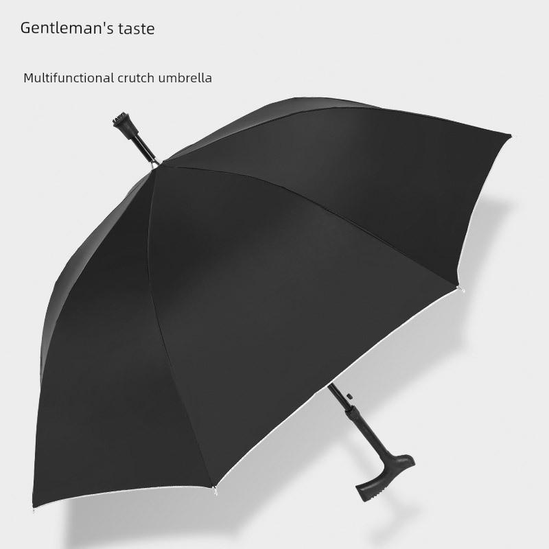 Classic Long-Handled Sun Protection Cane Umbrella, Solid Color, Multifunctional, Windproof, Sunshade Umbrella for the Elderly, Hiking Umbrella
