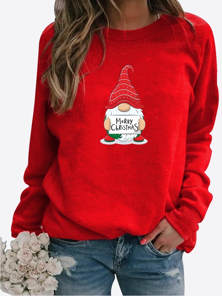 Autumn and Winter Women's Christmas Theme Printing Sweater Round Neck Long Sleeve Casual Sweatshirt Plus Size Top