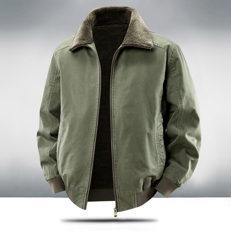 Men's Winter Plus Velvet Warm Cotton Workwear Jacket with Lapel for Cold Protection