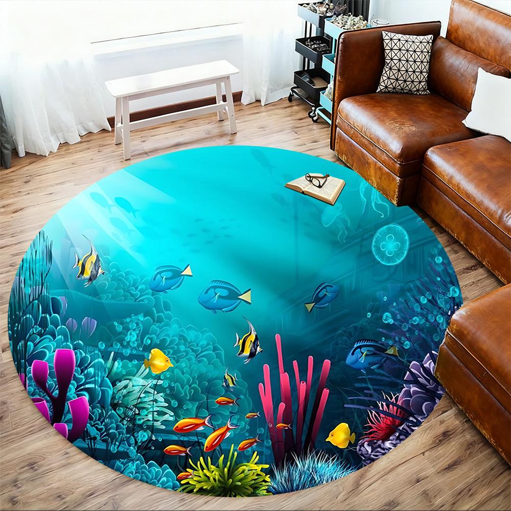 1 szt. podwodny ocean Okrągła mata na krzesło Dywanik - Antypoślizgowy, Mata podłogowa do biura, sypialni i dekoracji wnętrz c1125119