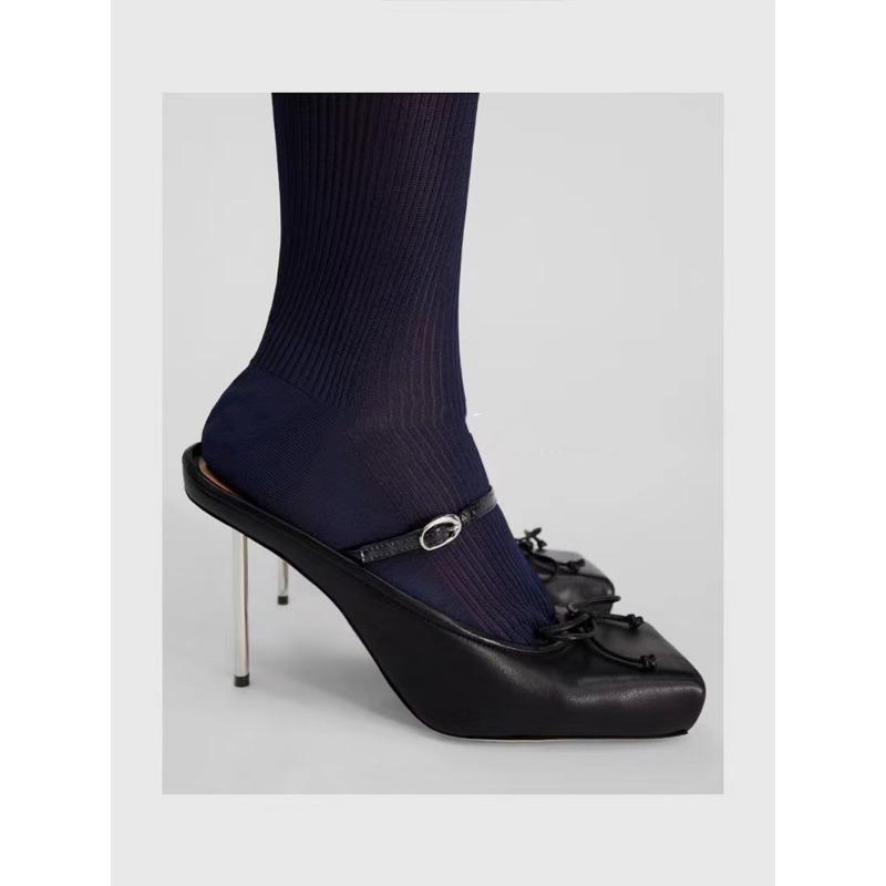 Fashion New Design Bowknot Square Toe Women Pumps Sexy Buckle Strap Thin High Heels Red Banquet Prom Mule Slippers Shoe Zapatos De Mujer