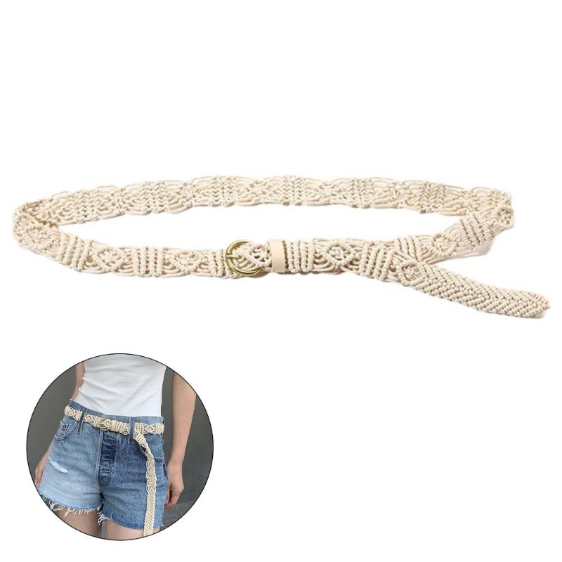 Adjust Pin Buckle Waist Belt Women Weaving Belt French Style Braided Belt Thin Waistband Vacation Dress Waist Rope