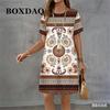 Vintage Ethnic Floral Pattern Print Women Dress Summer Fashion Casual Short Sleeve Round Neck Pullover Loose Dress Women's 2026