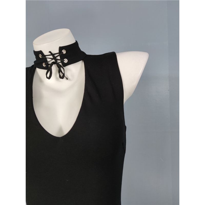Export Single Season New Arrival Sexy Sexy Deep V Low-Cut Lace-up Sleeveless Commuter's All-Matching Flattering Sheath Dress