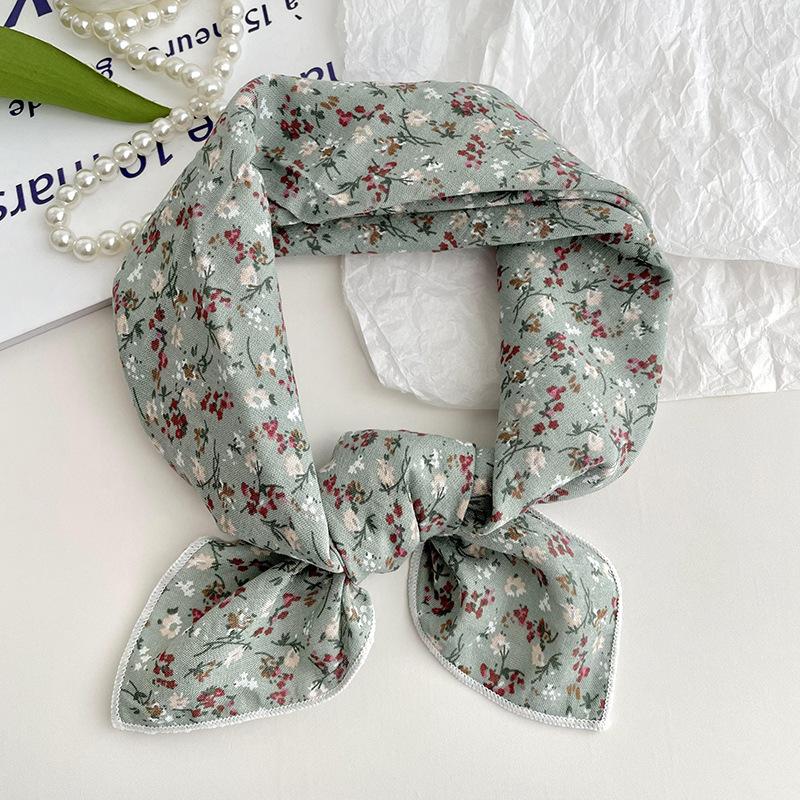 Cotton And Linen Small Square Scarf, Women'S Small Fresh Floral Temperament, Neck Protection, Small Scarf, Headband, Headscarf, Silk Scarf.