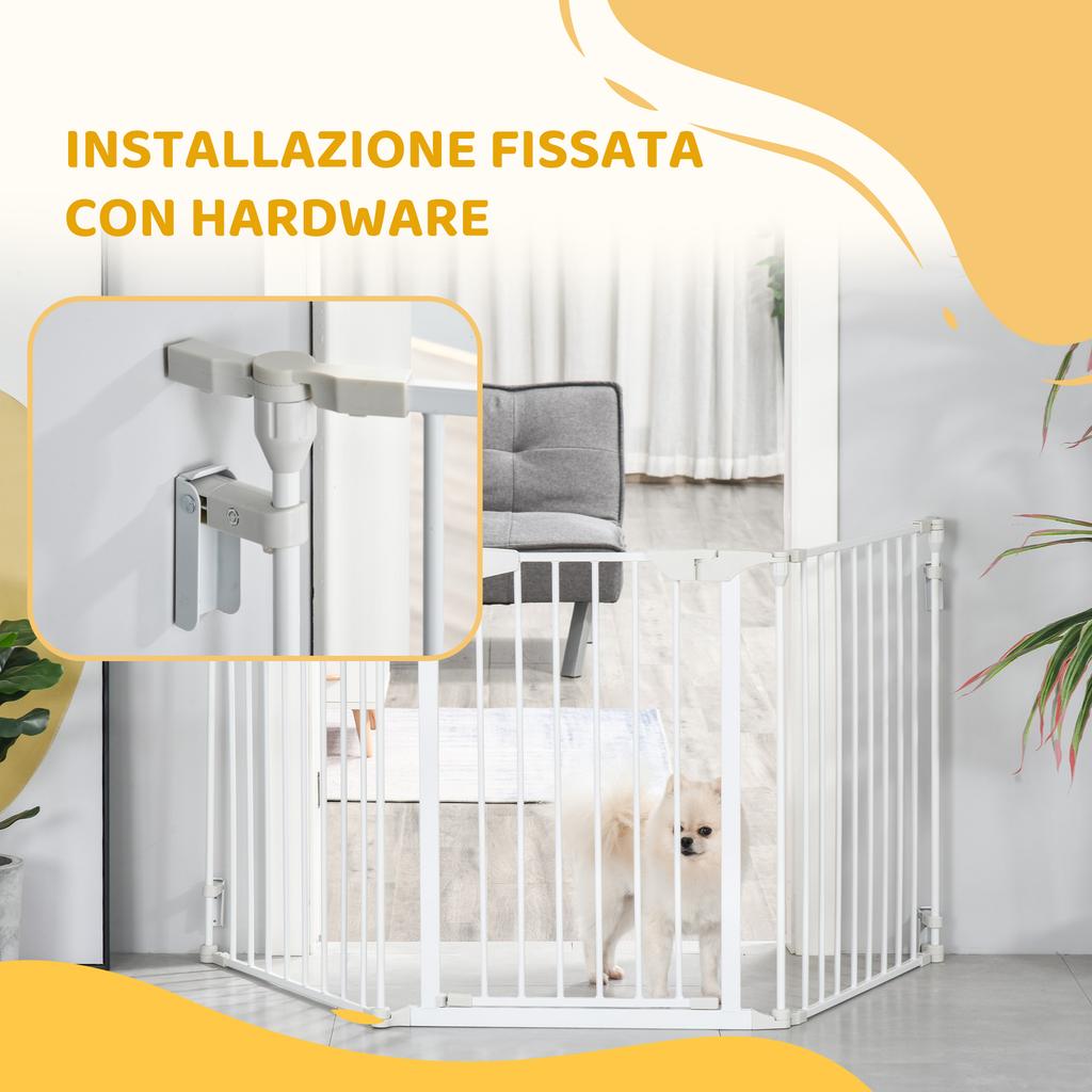 Self-Closing Dog Gate with Locking System, Metal and Plastic, 180x74.5 Cm, White