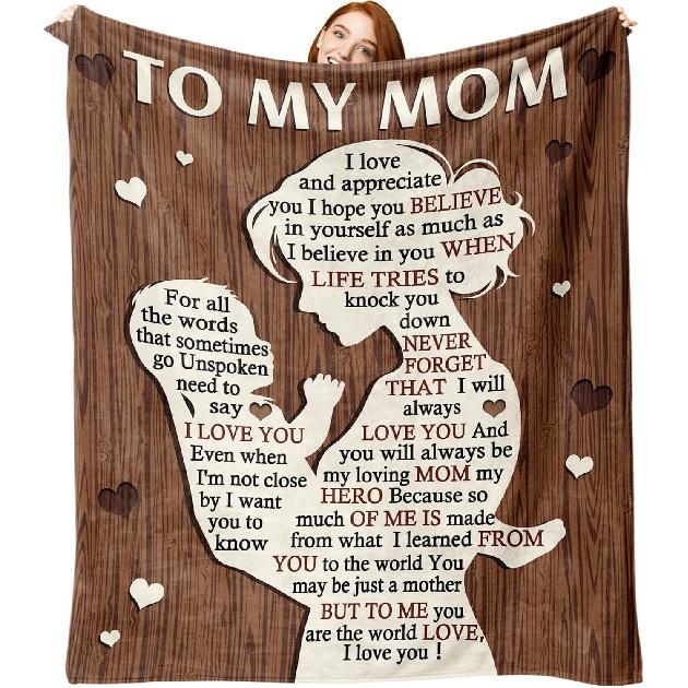 Gift for Mom from Daughter Son Flannel Throw Blanket, for Mama, Birthday Ideas, Best Mom Ever Present for Women, Soft Farmhouse Bedding Sofa Blankets
