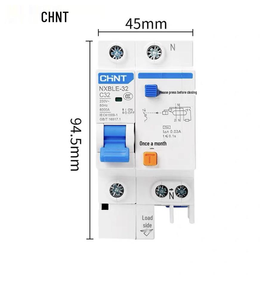 Chint 2P MCB Circuit Breaker with Air Switch, 220V RCD, 32A/63A, for Three-Phase Household Electrical Protection