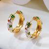 Vintage Colorful Enamel Daisy Chunky Hoop Earrings Gold Flower Circle Huggie Earrings For Women Party Jewelry