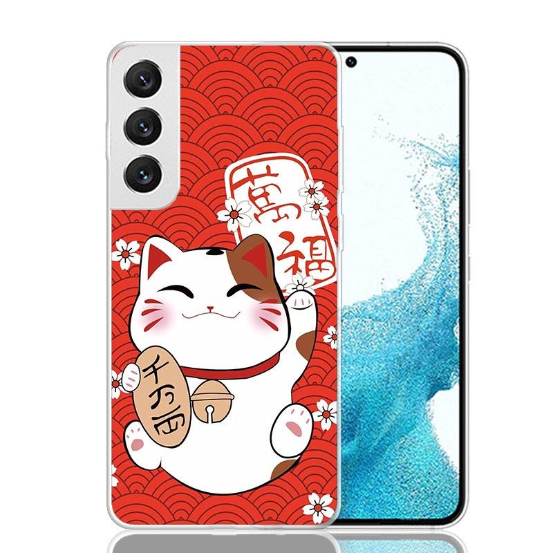 Lucky Cat Maneki Neko Japanese Phone Case For Samsung Galaxy S26 Ultra S23 S24 S25 Edge S20 FE S21 S22 Plus Soft Print Shell Cov