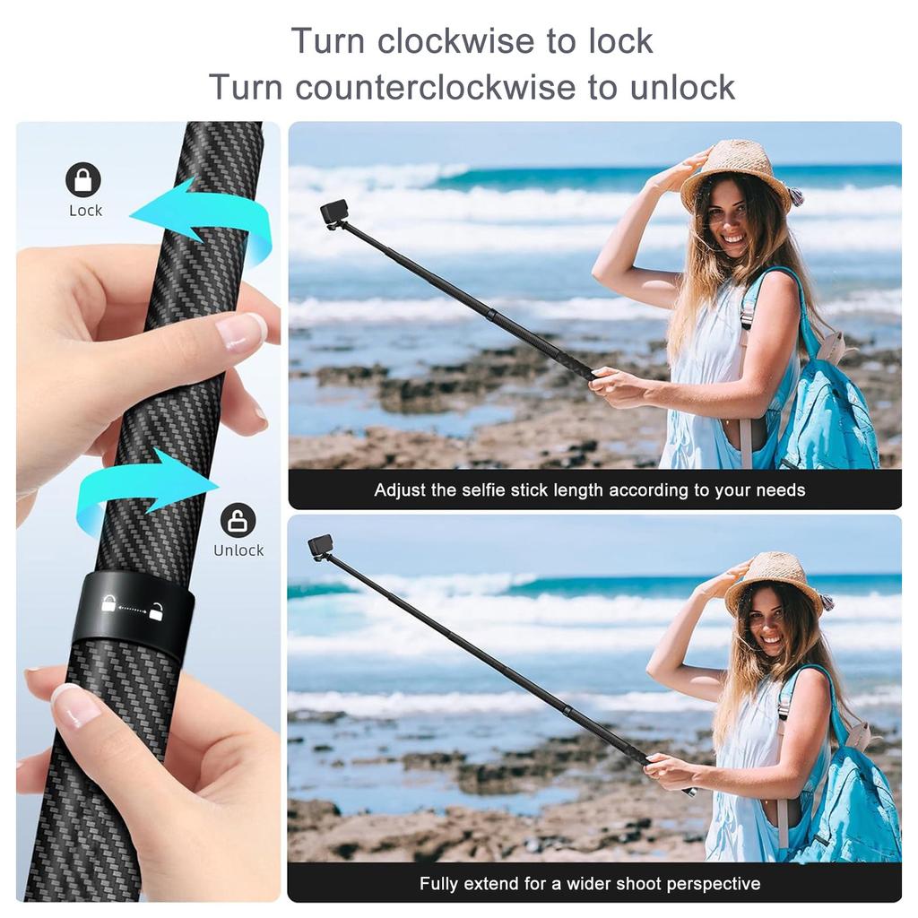 Carbon Fiber Extension Monopod Sturdy 1/4 Inch Screw 16.4ft Extended Long Invisible Carbon Fiber Selfie Stick for X4 X3 X2
