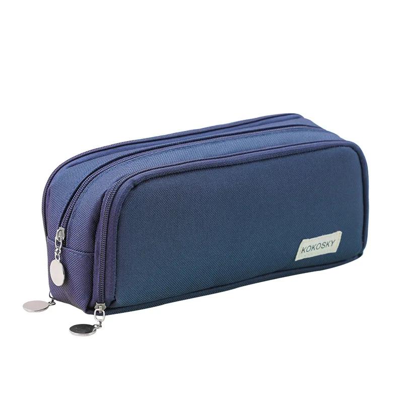 Estuche negro para lápices, gran espacio de almacenamiento, 2 compartimentos, bolsa de doble cara abierta, organizador de escritorio para estudiantes, útiles escolares
