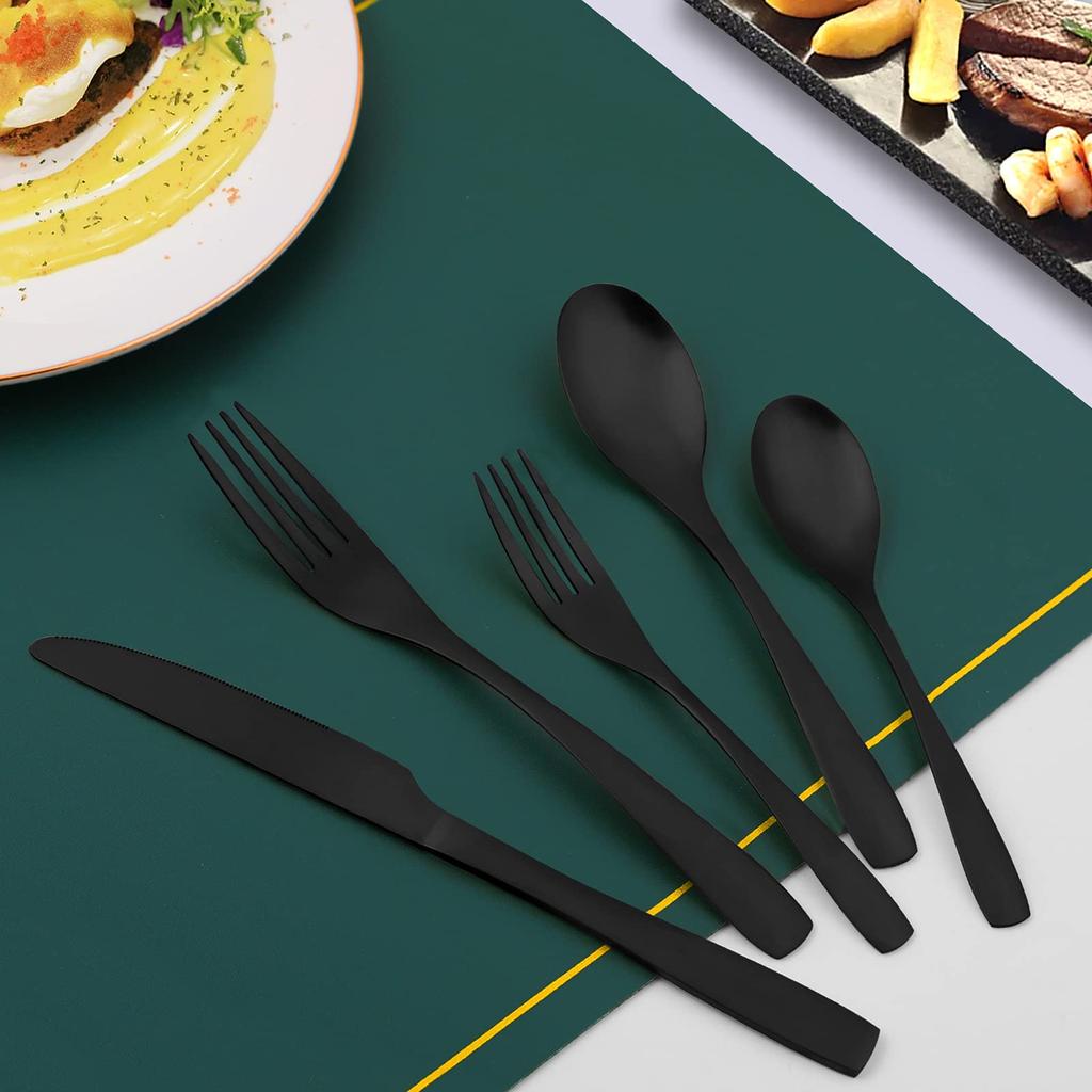 Matte black cutlery set, 20 pieces, spoon and fork, kitchen cutlery set for apartment, stainless steel, dishwasher safe
