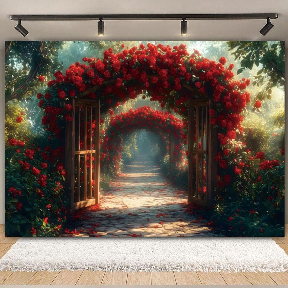 February 14 Valentine's Day Backdrop Romantic Valentine Scenes Red Love Heart Floral Wedding Portrait Photography Background
