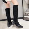 Paneled Suede Tall Boots Autumn New Pointed Toe Non-Slip Wear-Resistant Block Heel Knee-High Cotton Boots