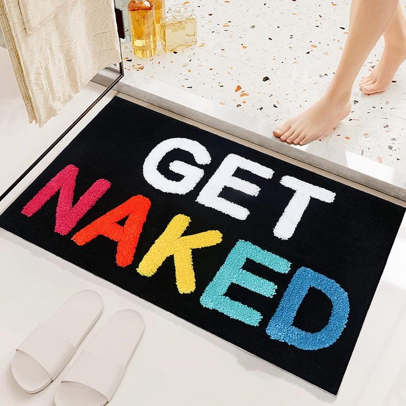 

50x80cm Bath Mat Get Naked Black and White Rugs Bathroom Funny Floor Carpet Rugs Bath mat for Tub and Shower Machine Washable 50x80cm