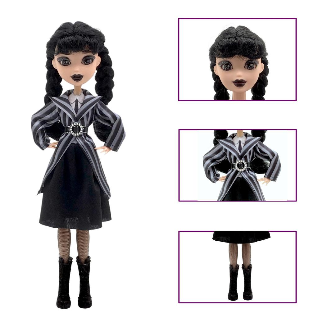 Adams Wednesday Doll in Gothic Black Formal Dress - Rave'n Figure