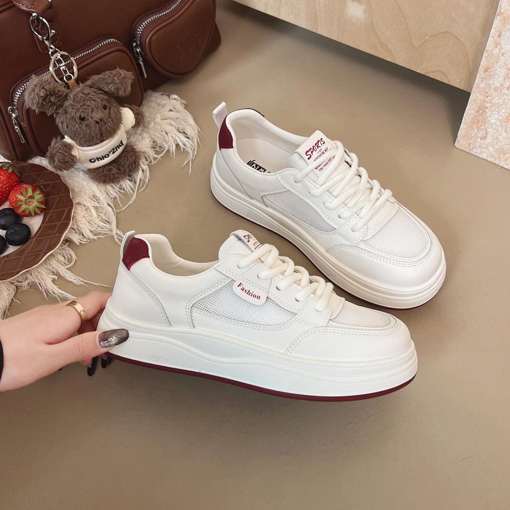 Stepping On Shit Feeling Leather Little White Shoes Women's 2025 Spring New Versatile Platform Sports Board Shoes Non-slip Waterproof Sports Shoes