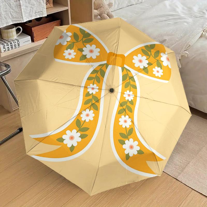 1PC Floral Bow Umbrella-8-Rib Reinforced Portable Folding Travel Suitable for All Seasons Outdoor Daily Use-J332