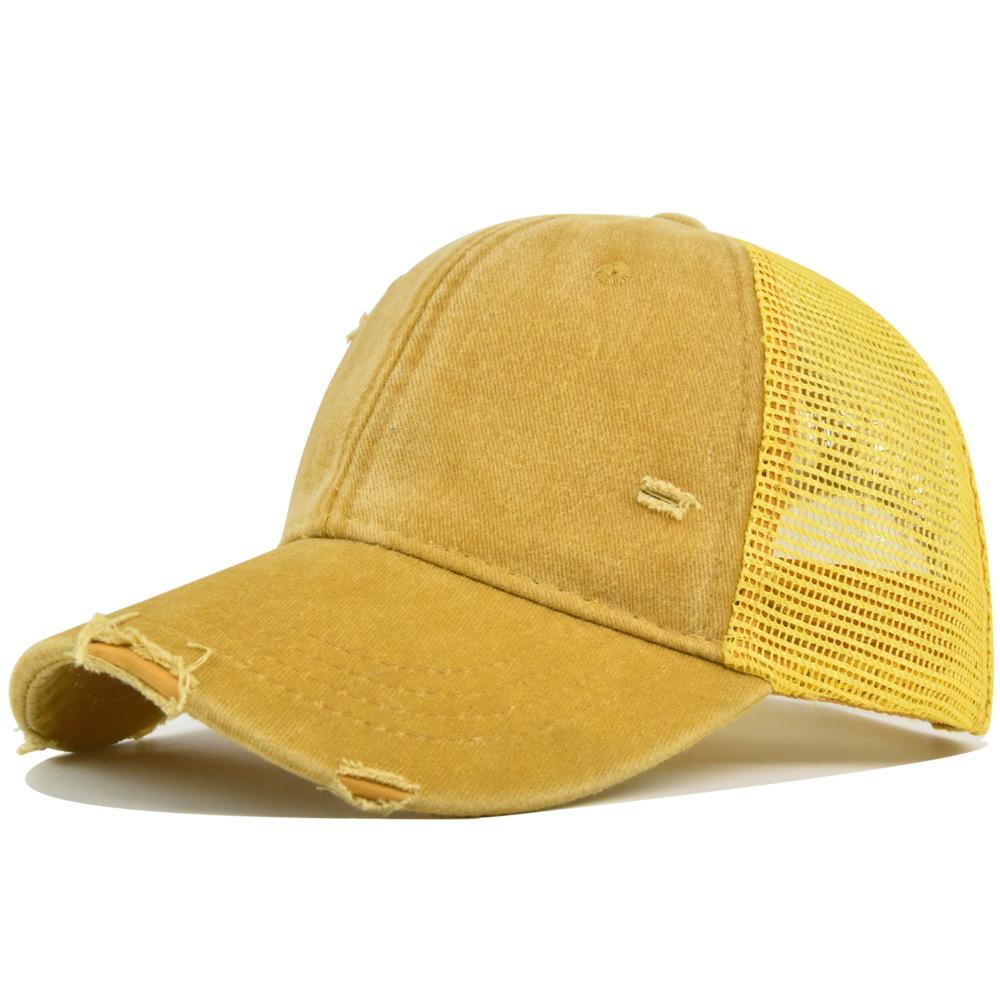 Distressed washed baseball cap soft top duckbill retro mesh cap personalized couple's curved brim hat solid color sun hat