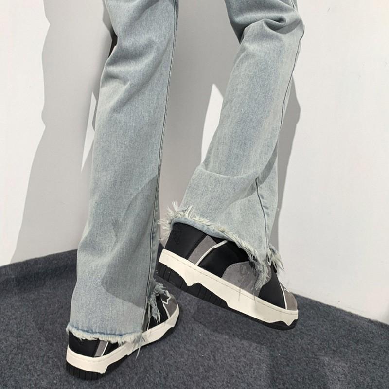 Mens Blue Flared Jeans Thin American West Coast Style Streetwear