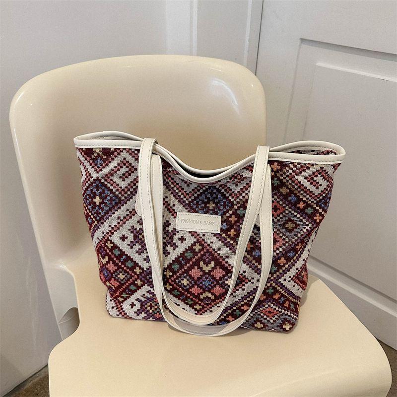 Popular Texture Versatile Ethnic Style Tote Bag Women's 2025 New Trendy Large-capacity Canvas Bag Shoulder Handbag