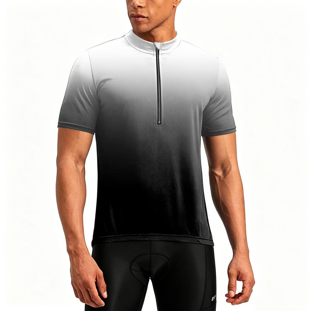 Herren Kurzarm Fahrradtrikot Atmungsaktiv Schnelltrocknendes Material Halber Reißverschluss Leichte Sportbekleidung für Outdoor-Sportarten