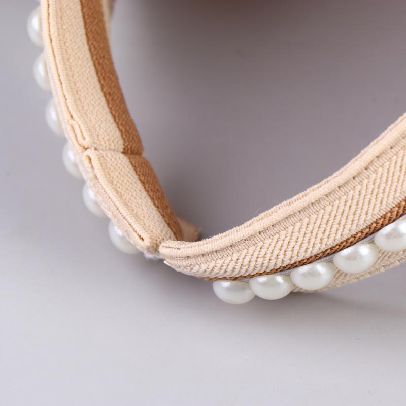 Imitation Pearl Empty Top Straw Hats For Women Casual Summer Beach Visor Caps Foldable Wide Large Brim Sun Uv Protection Caps