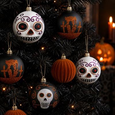 9Pcs/Set Creative Halloween Decoration Pendant Plastic Round Tree Pendant Ornament 8cm DIY Halloween Hanging Ball Pendant