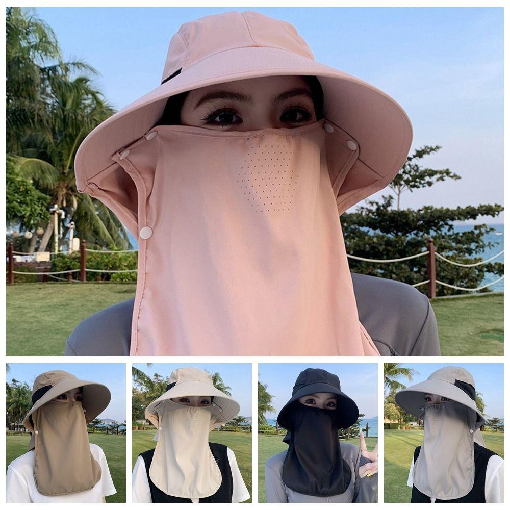 Solid Color Sunshade Shawl Cap Wide-Brimmed Anti-UV Cap Mask Picking Tea Hat  Sport