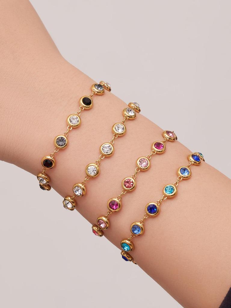 Elegantes Armband- und Halskettenset aus 5A-Zirkonia-Edelstahl mit farbigen Diamantquasten-Ohrringen