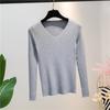 Frauen Gestrickte Shirts Mode Weibliche Herbst Winter Langarm V-ausschnitt Dünne Elastische Beiläufige Dünne Pullover Pullover Tops Strickwaren