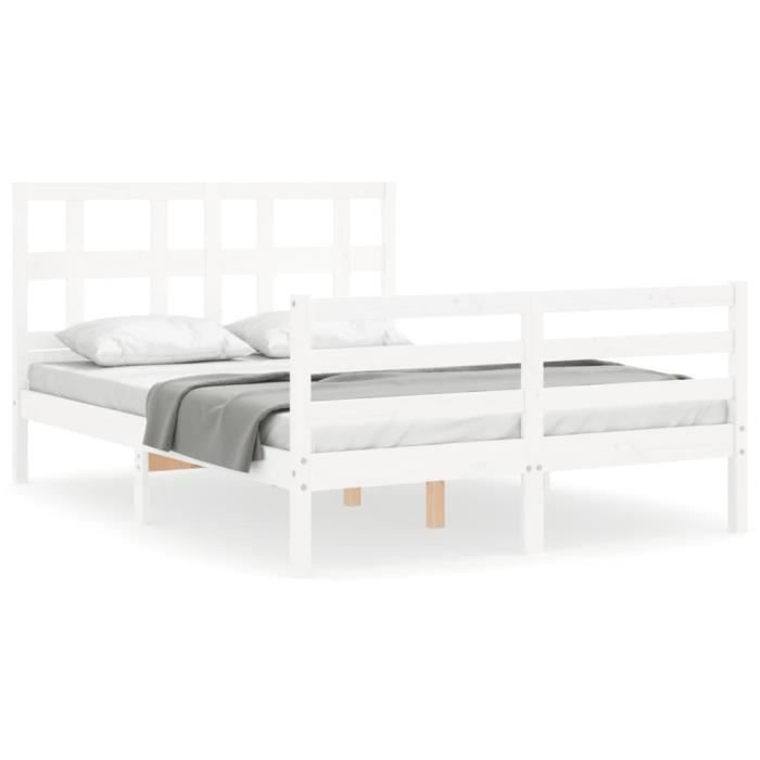VidaXL Bed Frame with Headboard White 140x200 Cm Solid Wood 3194832