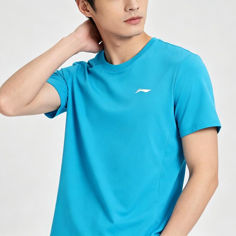 Li-Ning Summer Mens Solid Color Round Neck Short Sleeve Comfortable Breathable Skin-Friendly Lightweight Simple Versatile Fashion T-Shirt ATSN387-3