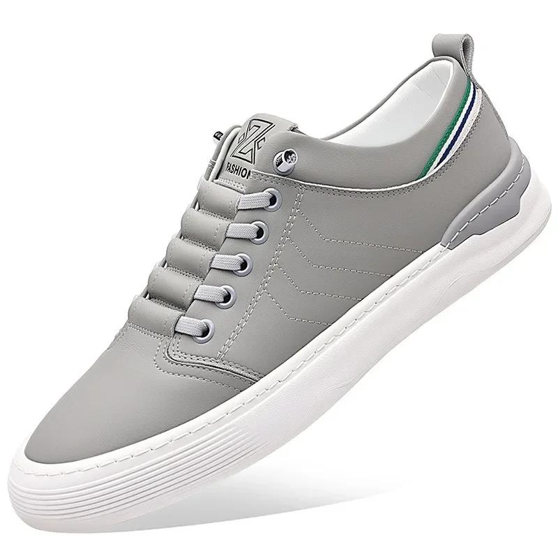 Fashion Spring Autumn New Hand-stitched Cow Leather Shoes for Men Fashion Korean Light Solid Color Male Shoes Casual Men's Sneakers