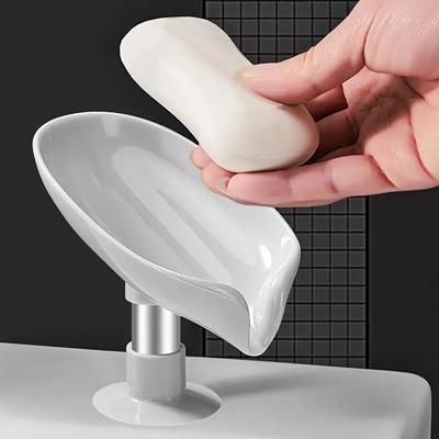 Creative Leaf Design Plastic Soap Holder with Suction Cup, Triangle Shape, Water-Draining Soap Dish for Home Use, No-Drill Bathroom Accessory