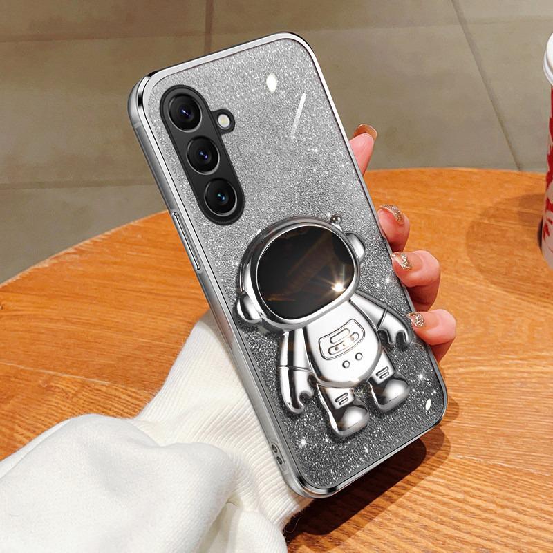 For Samsung Galaxy S25 FE / S26 FE Case Fashionable Frosted Silicone Soft Dustproof Bracket Adsorb + Electroplated Astronaut Bracket