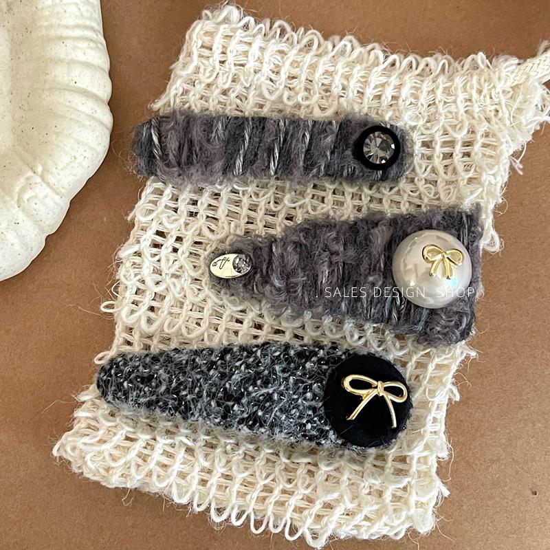 קליפס שיער צמר רטרו פנינים וקשת – קליפס צד BB אופנתי יוקרתי