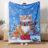 Winter Cat Snowscape Blanket Soft Throw Blanket For Home Bedroom Bed Sofa Travel Office Solid Christmas Blanket