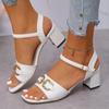 2025 Summer Korean Fashion Fish Mouth One Line Buckle High Heel Fashion Casual Large Metal Buckle Fairy Style Sandals Zapatillas