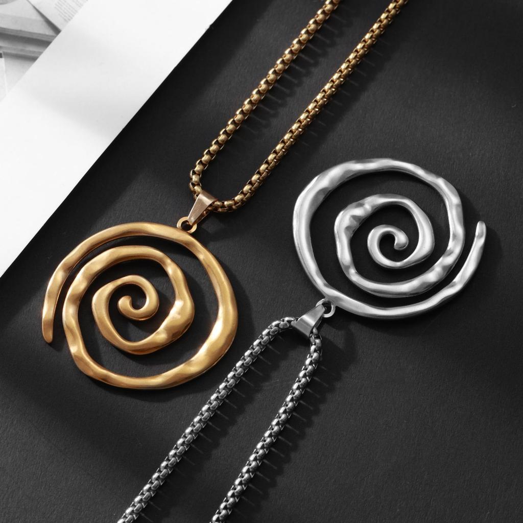 Ladies Fashion Simple Swirl Geometric Thread Circle Pendant Necklace Jewelry
