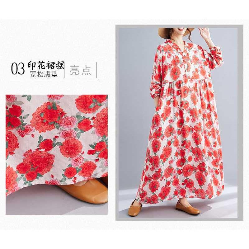 Neue Böhmische Vintage Bedruckte Locker Langarm Großer Schwung Lange Kleider