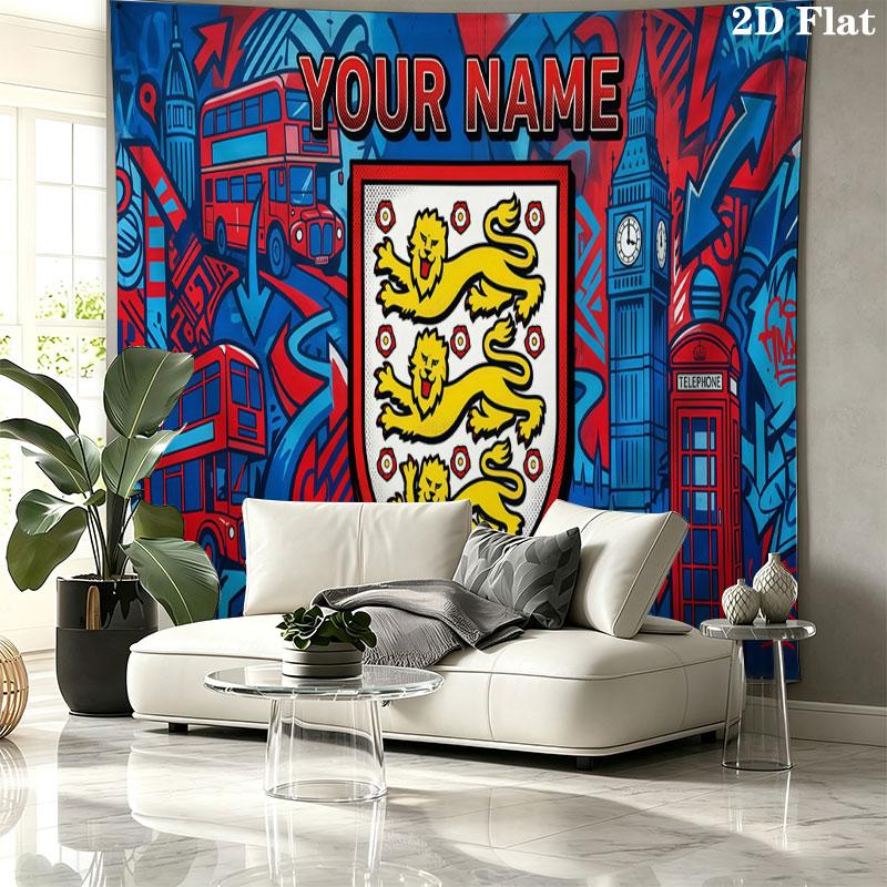 Custom Name,England Wall tapestry, aesthetic printed fabric blanket, suitable for bedroom, living room, and home decor.