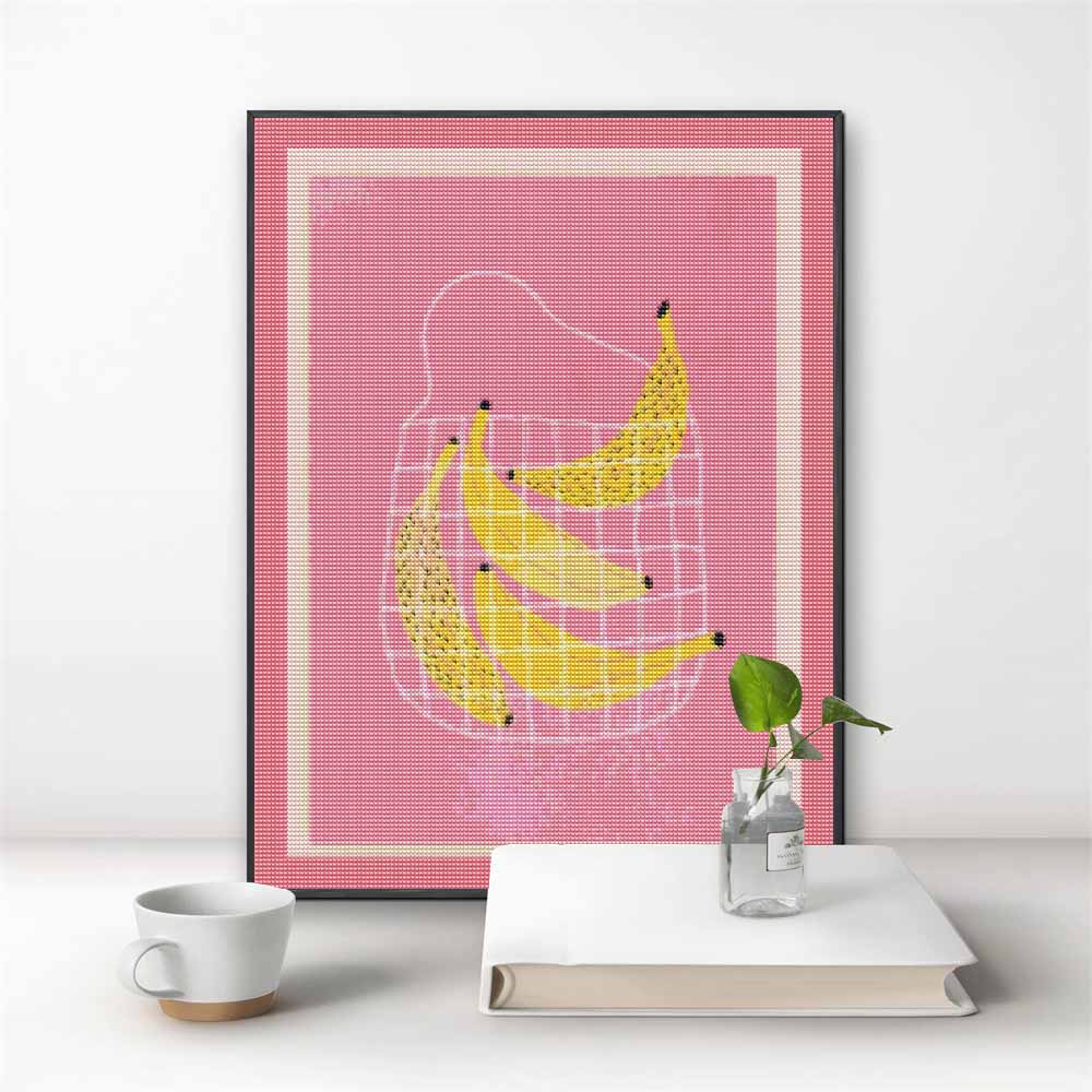 Diamond Painting DIY Kit Yellow Bananas In Mesh Bag 5D Full Drill Rhinestone Art Canvas Relaxing Craft Wall Decor Home Gift