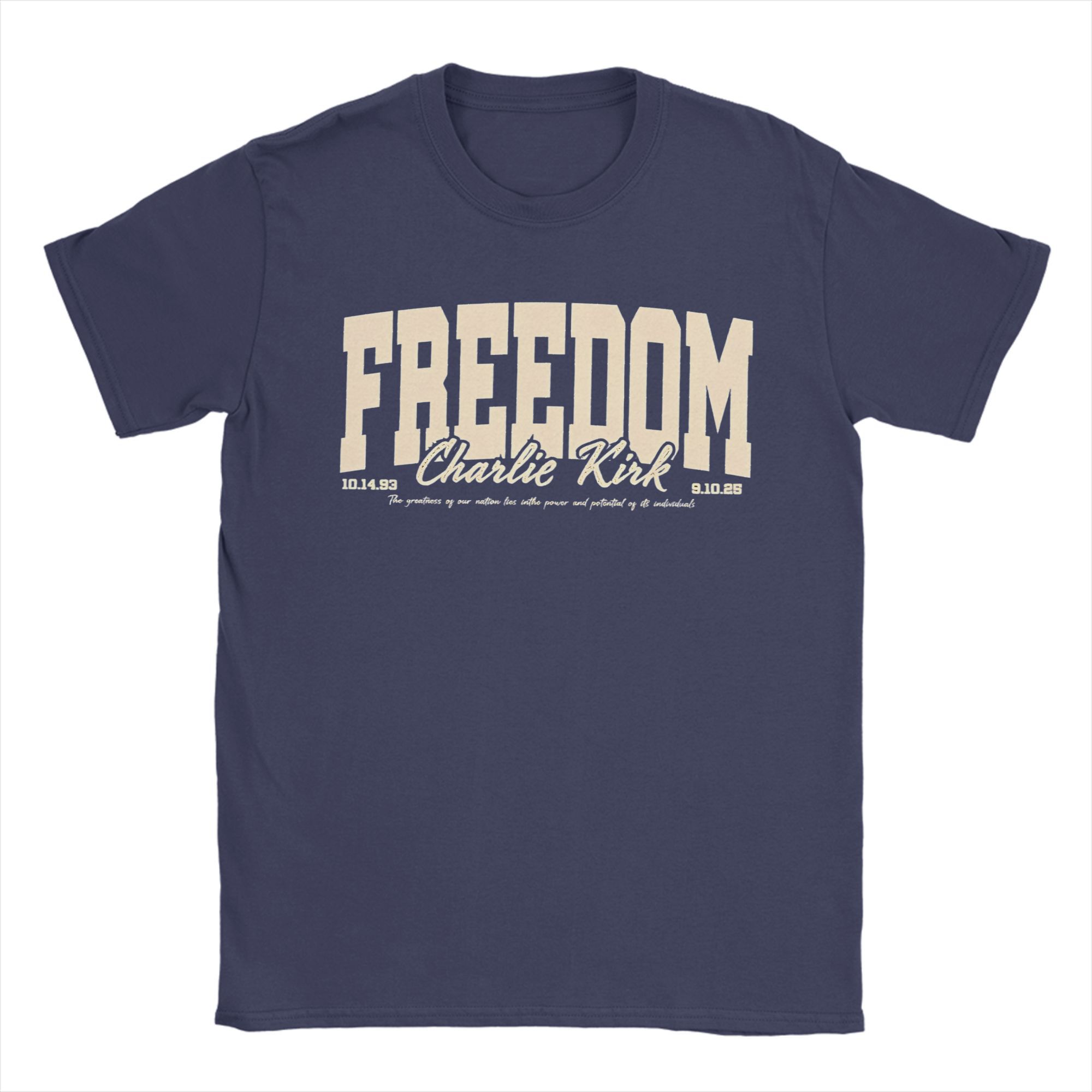 

Charlie Kirk Freedom RIP 2025 T Shirt Men 100% Cotton T-Shirt Round Collar Memorial Tees Short Sleeve merch Gift Idea 4XL