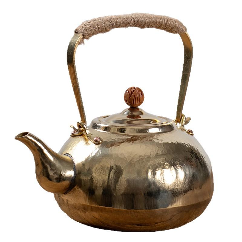 Handcrafted Large Copper Teapot 750ml 1000ml Vintage Style Kettle Gongfu Tea Brewing With Hammered Finish