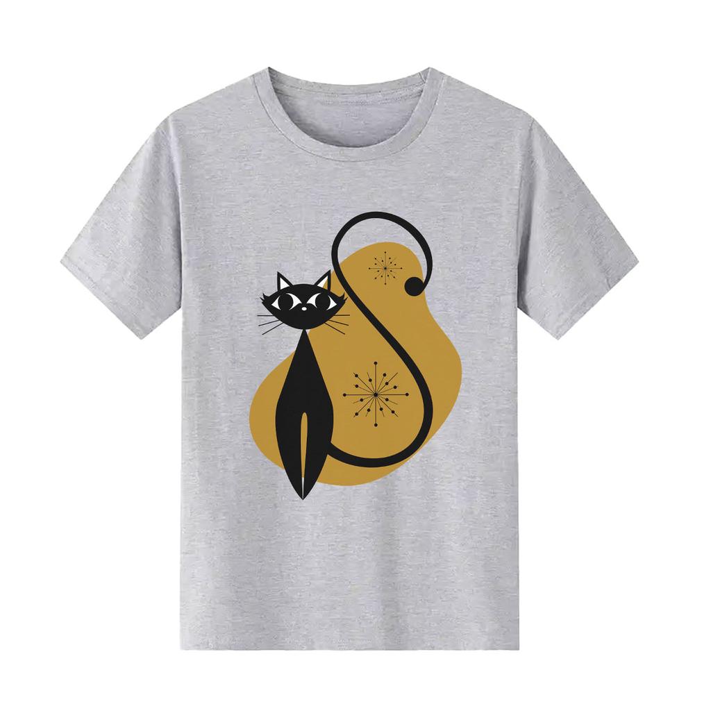 Fashionable Cat Print Pattern Tshirt Casual Short Sleeved Round Neck Top Versatile Womens Tshirt Suitable for All Seasons