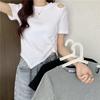 Summer 2025 Hot Pink High-Waist Slim Fit Hollow Short-Sleeve T-Shirt for Women